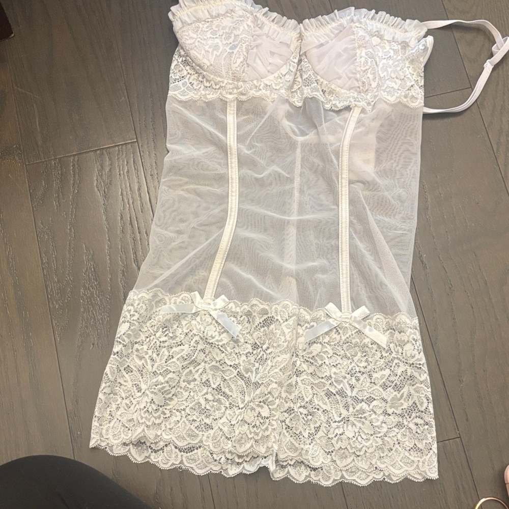 Sheer Lace Chemise Slip in White